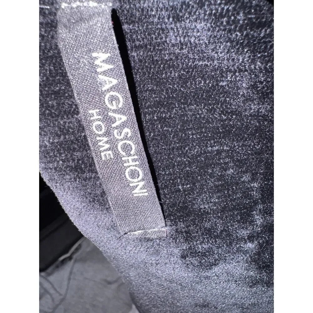 M. Magaschoni designer black velvet feather lumbar pillow accent/skulls bling